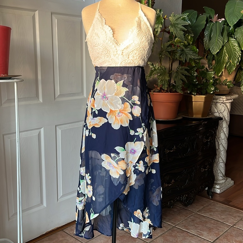 Floral Lace Halter Dress